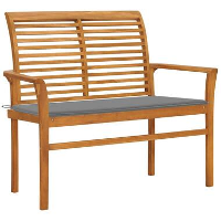 VidaXL   Bank Batavia met grijs kussen   Teakhout   112x55x94 cm