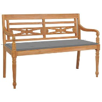 VidaXL   Bank Batavia met grijs kussen   Teakhout   120x51.5X84 cm
