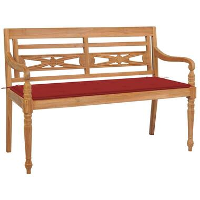 VidaXL   Bank Batavia met rood kussen   Teakhout   120x51.5X84 cm