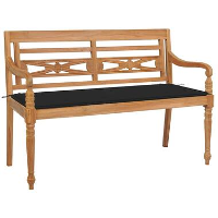 VidaXL   Bank Batavia met zwart kussen   Teakhout   120x51.5X84 cm