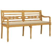 VidaXL   Batavia Tuinbank met beige kussen   Teakhout   150x51.5X84 cm