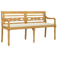 VidaXL   Batavia Tuinbank met crème kussen   Teakhout   150x51.5X84 cm