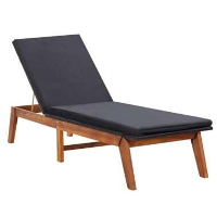 VIDAXL Ligbed met kussen poly rattan en massief acaciahout