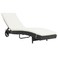 VIDAXL Ligbed met wielen en kussen poly rattan zwart