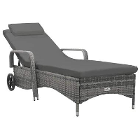 VidaXL Ligbed met wielen poly rattan antraciet