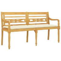 VidaXL   Tuinbank Batavia met crème kussen   Teakhout   150x51.5X84 cm