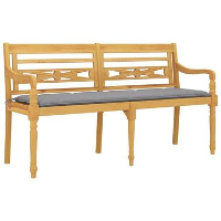 VidaXL   Tuinbank Batavia met grijs kussen   Teakhout   150x51.5X84 cm