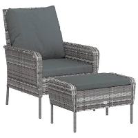 VidaXL   Tuinstoel Met Voetenbank   Grijs   Poly rattan