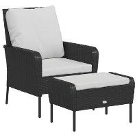 VidaXL   Tuinstoel met voetenbank   Zwart   Poly rattan