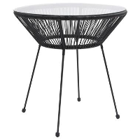 VidaXL Tuintafel Ø70x74 cm rattan en glas zwart