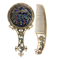 Vintage Antiqued Mini Copper Phoenix Mirror With Comb Set