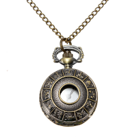 Vintage Brass Animal Carved Pendant Necklace Quartz Pocket Watch