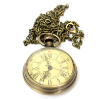 Vintage Bronze Yellow Color Dial Roman Number Chain Pocket Watch Fashion Gift