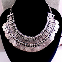 Vintage Coins Pendant Bib Chunky Charm Choker Statement Necklace