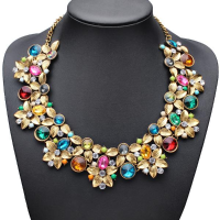 Vintage Crystal Flower Chunky Collar Choker Statement Necklace