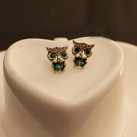 Vintage Crystal Rhinestone Owl Alloy Stud Earrings For Women