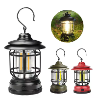 Vintage LED Camping Lantaarn COB Oplaadbaar Draagbaar Waterdicht Noodlantaarn Buiten Tent Wandelen Huisdecoratie