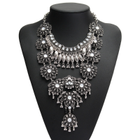 Vintage Silver Long Boho Bib Statement Turkish Jewelry Choker Necklace