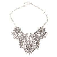 Vintage Silver Plated Flower Statement Choker Necklace Women Jewelry