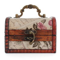 Vintage Stamp Pattern Wooden Jewelry Storage Box With Handle