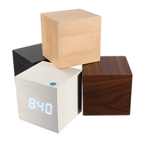 Voice Control Wooden Square Led Alarm Digital Desk Clock Thermometer Calendar