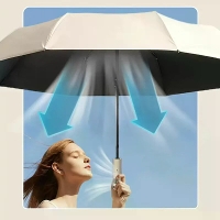 Volledig automatische opvouwbare paraplu met ventilator USB opladen koele ultralichte parasol zwarte coating UPF50+ zonb