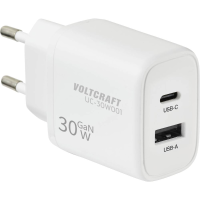 VOLTCRAFT UC 30W001 USB oplader 30 W 1x USB A, 1x USB C Fast Charge, USB PD 3.0 Wit GaN