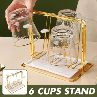 6 Kopjes standaard gouden metalen houders rek met plaat Nordic Home keukentafel koffiemokhouder drinkgerei opslag organi