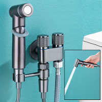Hoogdruk Dubbele Controleklep Hygiënische Douche Toilet Bidet Spray Pistoolset Dubbele Uitlaat Mini Hoekkraan Handheld B
