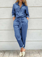 Dames Effen kleur knop voor kamp kraag dagelijkse jumpsuit