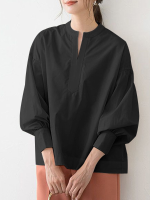 Dames Effen plooien Losse dagelijkse opstaande kraag Shirts met lange mouwen