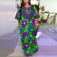 VONDA Dames Elegante Halve Mouw Nobele Ronde Hals Gedrukte Maxi Jurken (Plus Size)