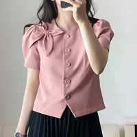 VONDA Dames Elegante Strikdecoratie Puff Mouwen Blouses Temperament Knopen Hemden