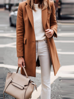 Dameszak effen kleur knop revers lange mouw casual jassen