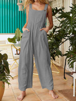 Effen kleur Knop Mouwloze jumpsuit met zijzakken voor dames