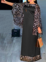 Luipaardprint Splicing Leisure Casual vakantie maxi jurk voor dames