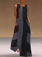 Mouwloze patchwork lange maxi jurk met o hals