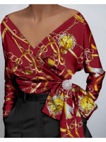 Tie wrap blouse met lange mouwen en V hals Dames