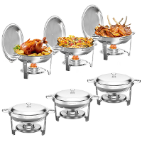 Warmounts 1Pack Chafing Dish Buffet Set, 5QT Ronde Buffet Servers en Warmers Set, Roestvrij Stalen Catering Voedselwarme