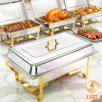 WARMOUNTS 4 Pack Kaasplaatsen/Chafing Dishes voor Buffet 11QT Groot formaat & Stapelbaar Roestvrij staal Chafing Dish Bu