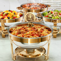 WARMOUNTS 5QT Roségoud Chafing Dishes voor Buffet 2/4 Verpakkingen RVS Ronde Chafers en Buffet Warmers Sets met Glazen D