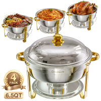 WARMOUNTS 6,5 QT Warmhoudschalen voor Buffet 2/4/6 Verpakkingen Roestvrij staal Rond Warmhoudschotelenset met dekselhoud