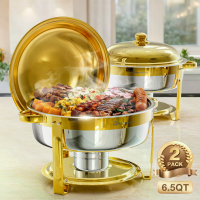 WARMOUNTS 6.5QT chafing dish buffetset met deksel 2/4/6 stuks ronde voedselverwarmer voor catering buffet met dekselhoud
