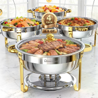 WARMOUNTS 6.5QT Gouden warmhoudschalen voor buffet met glazen deksel 2 stuks / 4 stuks ronde chafers en buffetverwarmers