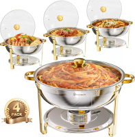 WARMOUNTS 8QT Goud Chafing Schotel Buffetset met Glazen Deksel 2/4 Pack Ronde Buffet Verwarmer voor Catering met Dekselh