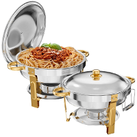 WARMOUNTS Chafing Dish Buffet Set,5QT 2/4 Pack Gouden Accent RVS Chafers en Buffet Warmers Sets met Deksel & Dekselhoude