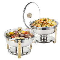 WARMOUNTS Chafing Dish Buffet Set, 5QT 2/4 Pack Gouden Accent RVS Chafers en Buffetwarmers Sets met Glazen Deksel & Deks