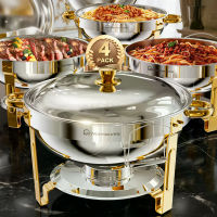 Warmounts Chafing Dish Buffet Set, 5QT 4/6 Pack Gouden Accent RVS Chafers en Buffetwarmers Sets met Deksel & Dekselhoude