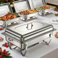 WARMOUNTS Chafing Dishes voor Buffet 8QT 4 Pack Voedselveilig 430 Roestvrij staal Chafing Dish Buffet set met opvouwbaar