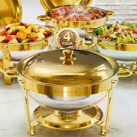 Warmounts Gouden Chafing Dishes voor Buffet (5QT,2/4 Pack),Ronde Roestvrijstalen Chafer en Warmerset met Dekselhouder,Sp